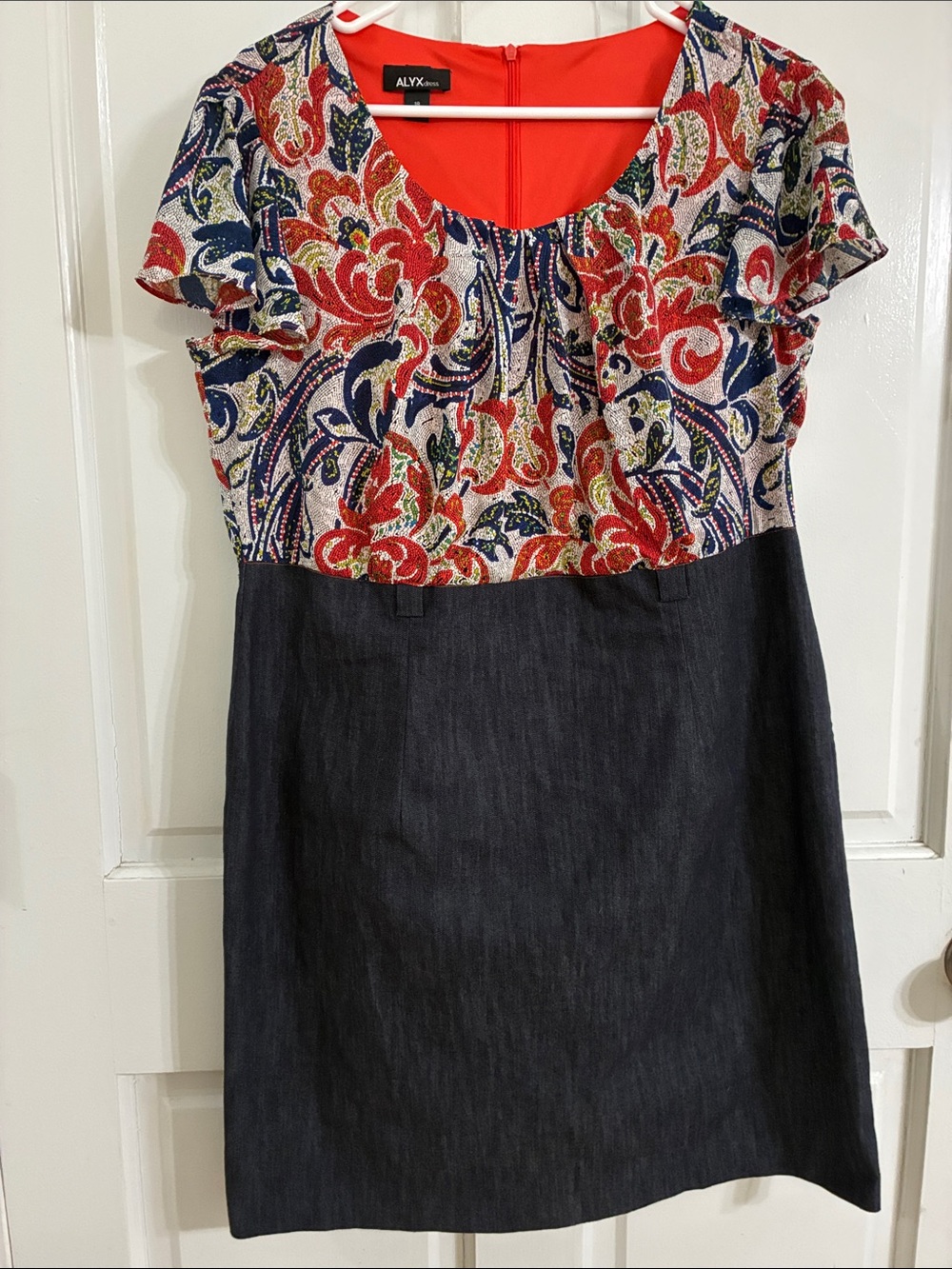 ALYX Blue Orange Paisley Bodice Dress with Denim look Skirt